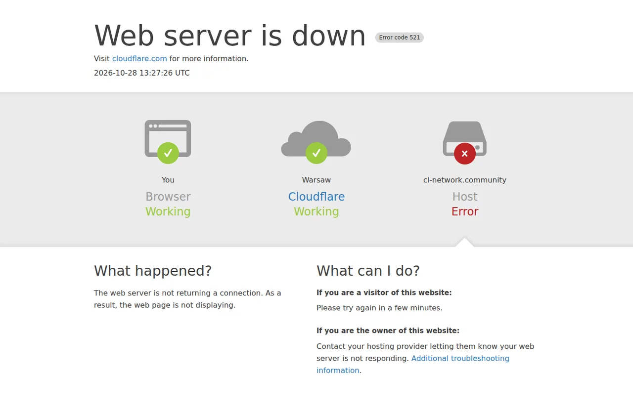Гарант-сервис cl-network.community возвращает ошибку Cloudflare 521