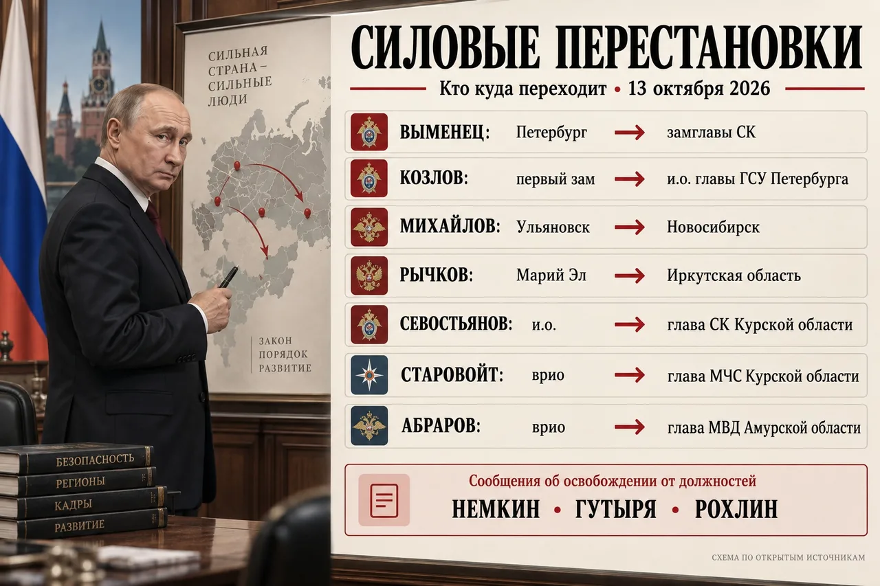 Путин меняет силовой блок: кто идёт на повышение, кто меняет регион и кто уходит