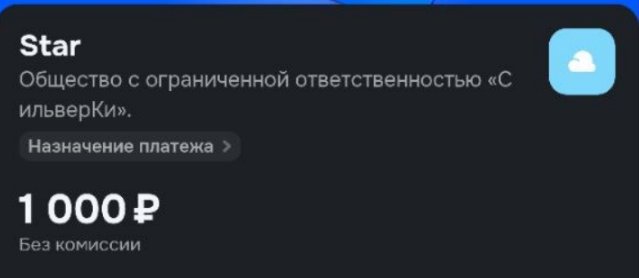 Star, СильверКи и сумма 1000 рублей в платёжном интерфейсе